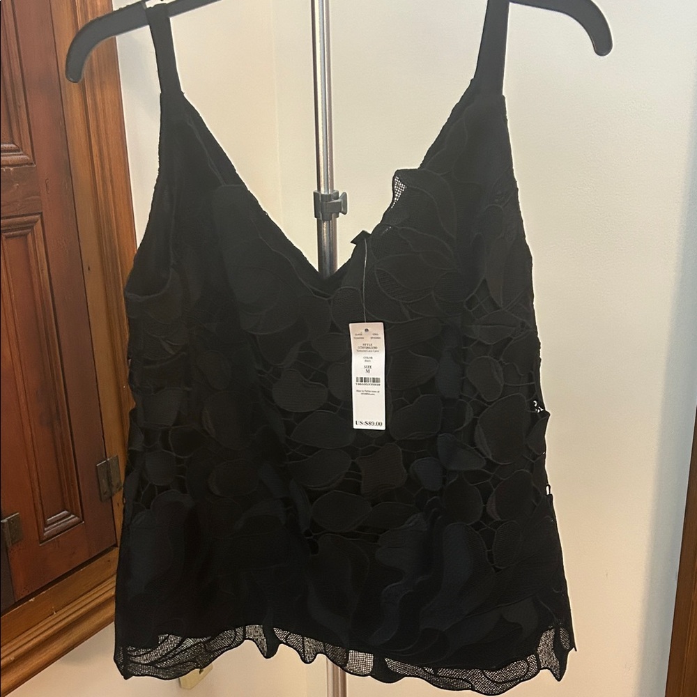 White House Black Market Black Floral Appliqué Camisole